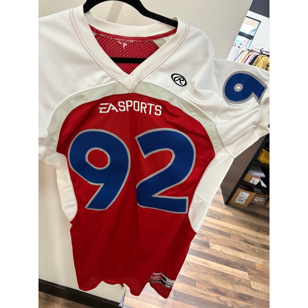 Rawlings EA Sports Football Jersey Red White Blue Number 92 Mens Large Gaming